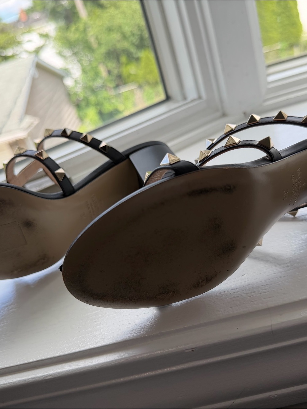 Valentino Black Gold-Studded Strappy Block Heel Sandals - Picture 4 of 6